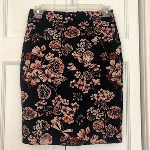 Ann Taylor navy blue and floral pencil skirt